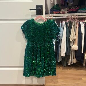 Lola + The Boys Emerald Sequin Dress with Feathers